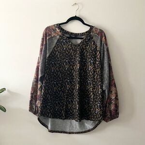Gigio Leopard Paisley Colorblock Oversized Top L Bohemiam Casual